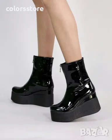 Боти на платформа - черен лак - LT40, снимка 2 - Дамски боти - 48926287