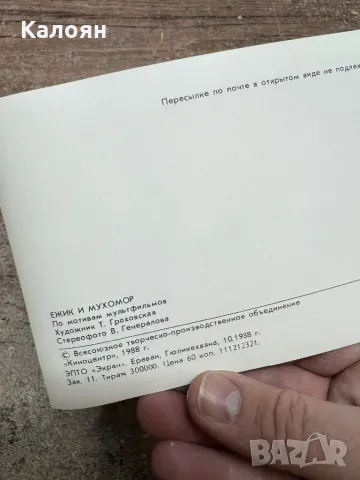 Стерео картичка с таралеж и мухоморка от 1988 г, снимка 2 - Колекции - 49419840