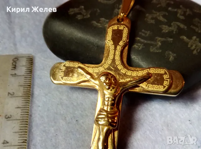 ПОЗЛАТЕНО НАГРЪДНО РАЗПЯТИЕ КРЪСТ от БЛАГОРОДНА СТОМАНА с ОРНАМЕНТИКА 45603, снимка 2 - Колиета, медальони, синджири - 48444866