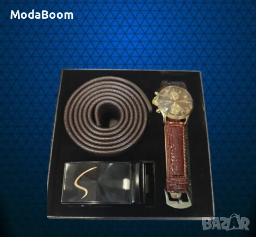 Мъжки подаръчен комплект - Часовник и колан с изискан дизайн, снимка 3 - Бижутерийни комплекти - 48683081