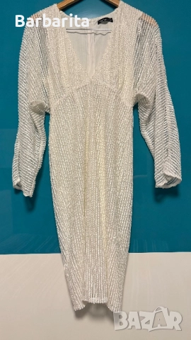 Бяла рокля с пайети номер S/M, снимка 3 - Рокли - 52805113