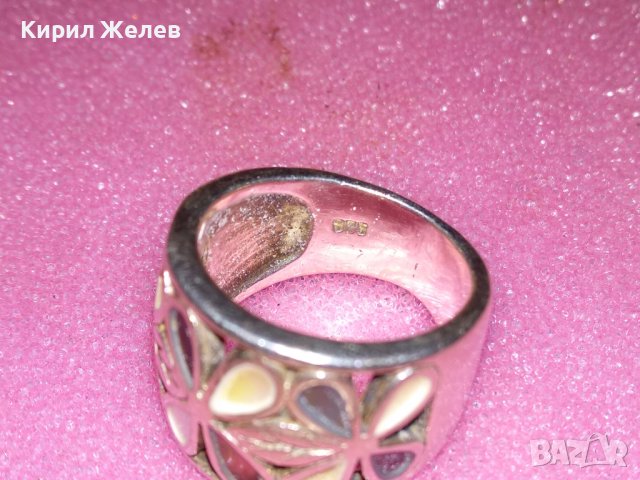 ФЛОРАЛЕН ЕМАЙЛИРАН СРЕБЪРЕН ПРЪСТЕН СРЕБРО 925 АНГЛИЙСКИ СТАРА РЪЧНА ИЗРАБОТКА 41844, снимка 6 - Пръстени - 44405920