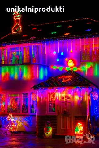 НОВО за България коледни лампички падащ сняг 5м 10бр. х 80см с 8 разбиващи функции многоцветен
