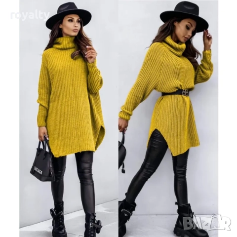 Дамска плетена туника с поло-яка за зимата Различни цветове , снимка 3 - Туники - 52163069