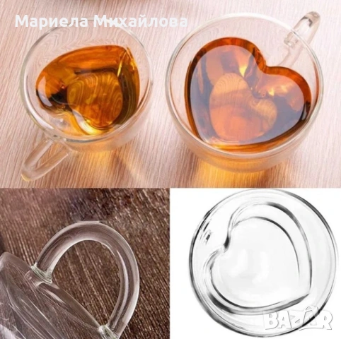 Двустенна стъклена термо чаша във формата на сърце!, снимка 2 - Чаши - 53190700