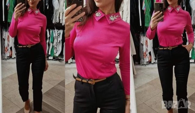 Нов модел ! Блузка трико с яка ,декорирана с нежни камъчета , снимка 6 - Блузи с дълъг ръкав и пуловери - 42326455