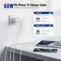 Кабели за бързо зареждане тип C за iPhone, MacBook, Samsung, 2 броя, 0,9 метра, 60W, снимка 2