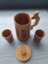 Уникална дървена кана 2 литра комплект с дървени чаши и похлупак, снимка 1