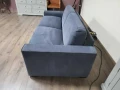 Сив диван тройка от плат набук с функция сън, снимка 3