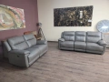 Сив кожен комплект дивани тройка и двойка с ел. релакс механизъм, снимка 1