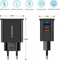 Amoner 25W 2-портово aдаптивно бързо зарядно устройство, с кабел USB C, снимка 2 - Оригинални зарядни - 40126287