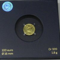 Златна монета 100 евро "Шампионска лига 2016" 1.80 грама, снимка 1 - Нумизматика и бонистика - 38966992