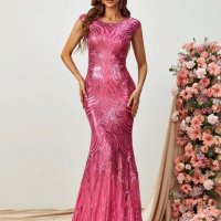 Розова официална рокля с паейти , снимка 1 - Рокли - 42532735