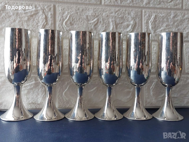 Прекрасни шест броя сребърни чаши за вино, сребро 800, снимка 1