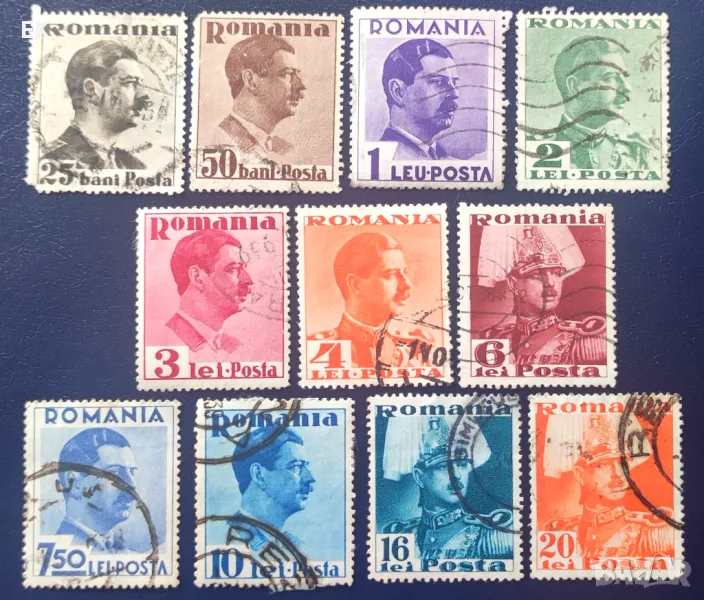 Румъния, 1935 -1940 г. - непълна серия марки с печат, личности, 5*18, снимка 1