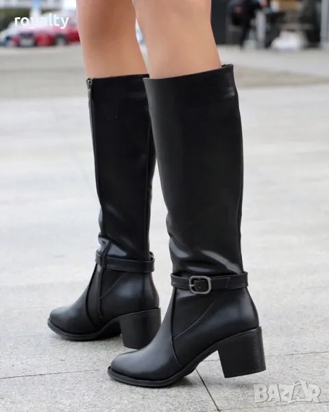 Ботуши на ток - черна кожа, снимка 1