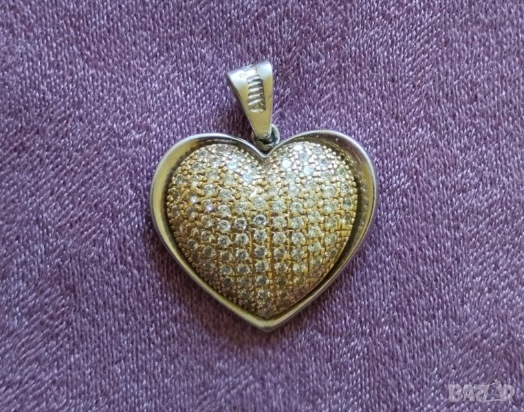 златна висулка с камъни- сърце- 14 карата- 585- Ново- медальон, снимка 1