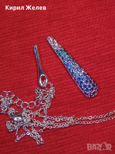 СТАРИ ПОСРЕБРЕНА НЕЖНА ВЕРИЖКА и ВИСУЛКА с КРИСТАЛИ 25168, снимка 1
