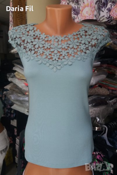 ИЗКЛЮЧИТЕЛНО КРАСИВА блуза в цвят резеда с дантела над бюста и по ръкавите , снимка 1