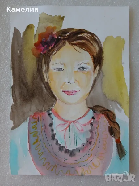 Картичина: Момиче с българска носия, снимка 1