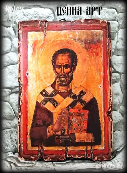 Старинна икона на Свети Николай, реплика художествен декупаж 30/20 см, снимка 1