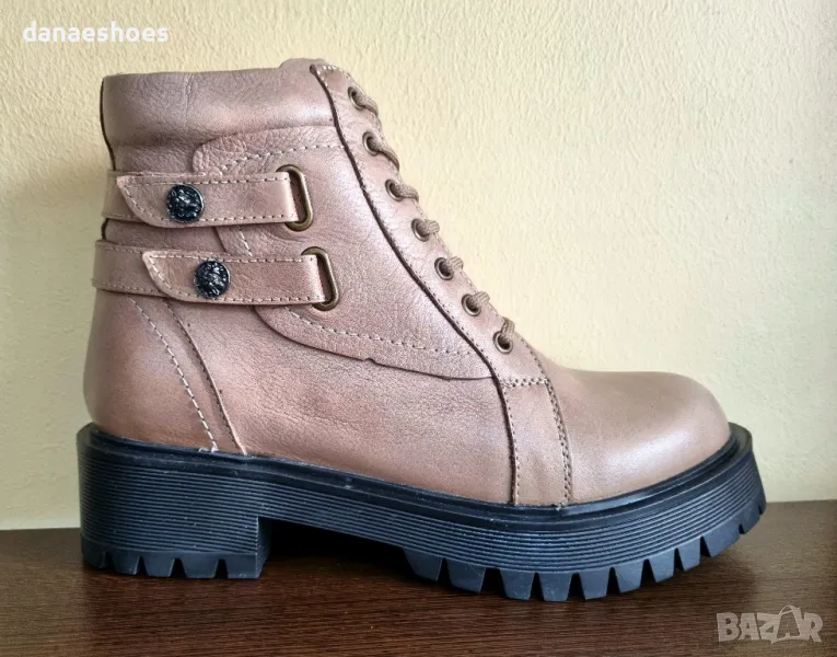 Дамски боти от естествена кожа в бежов цвят , снимка 1