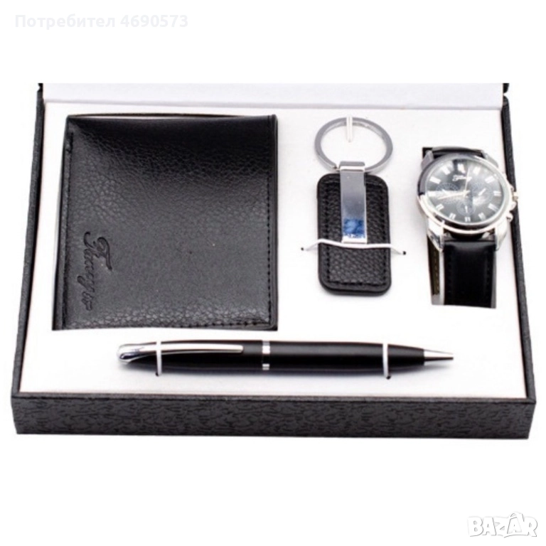 Елегантен мъжки комплект - Часовник, портфейл, химикал и ключодържател, снимка 1
