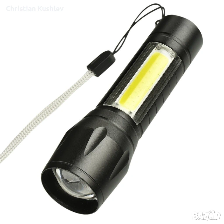 LED Джобен фенер с 3 режима, презареждаем, с USB кабел в зелена кутия FL45, снимка 1