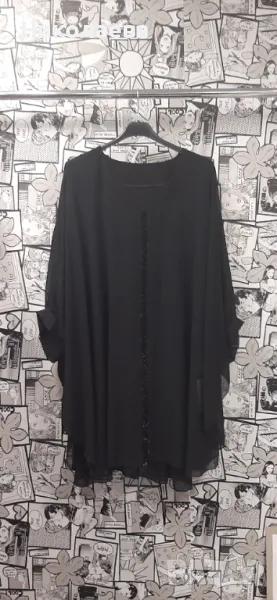 Ефирна Макси Туника от шифон в черно тип пончо!, снимка 1