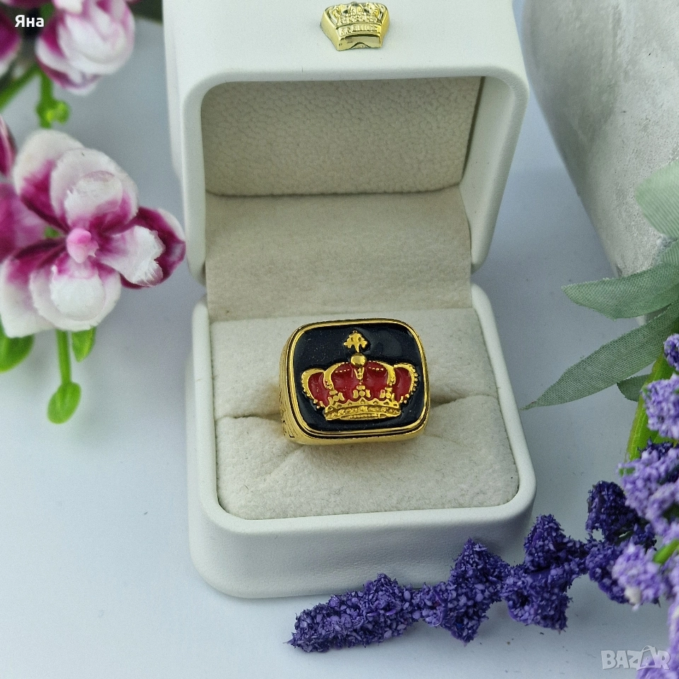 18к позлатени Масивни пръстени от медицинска стомана, снимка 1