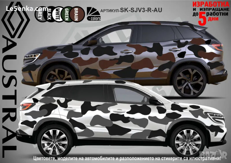 Renault Austral SK-SJV3-R-AU Кaмуфлаж Офроуд Джип Пикап Лодка Camouflage Off-Road стикери, снимка 1