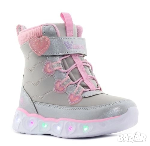 WINK MIHR LED Детски светещи ботушки за момиче, Сребристи със сърчица, снимка 1