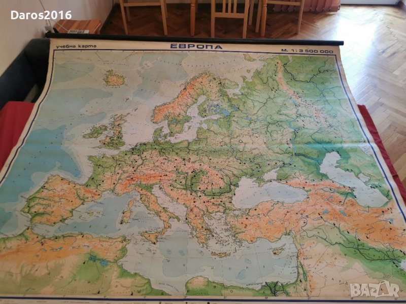 Стара учебна карта на Европа полезни изкопаеми , снимка 1