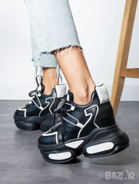 Кецове на платформа - черно с бяло - PA400, снимка 1