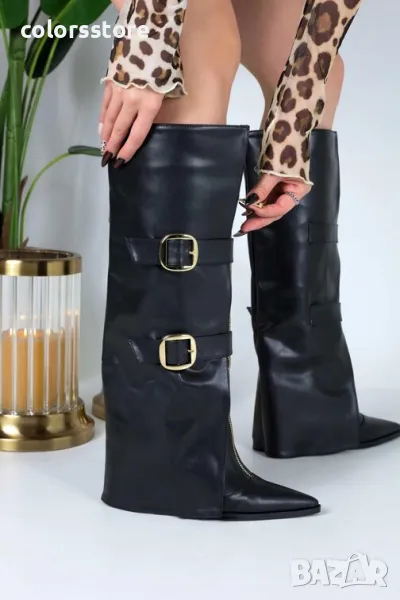 Ботуши на платформа - черна кожа - KDK10, снимка 1