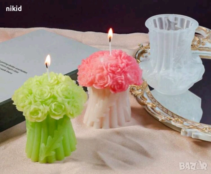 3D цветя завързани на букет с пандела силиконов молд форма фондан шоколад смола гипс свещ декор, снимка 1