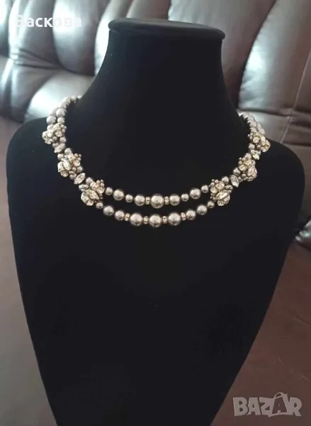 Ръчно изработено двуредно колие от сиви перли Сваровски, снимка 1