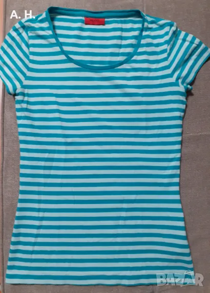 Памучна зелена тениска на райета Hugo Boss, снимка 1