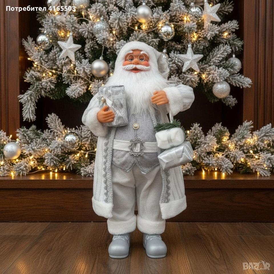 Дядо Коледа в сребристо – празнична фигура, която носи магия и уют у дома 70 см, снимка 1