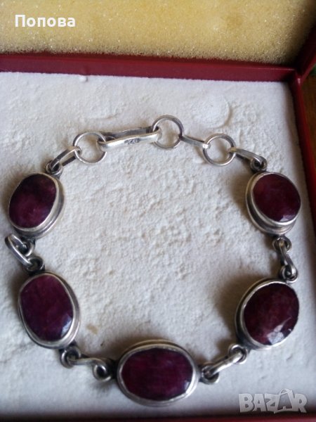  Масивна сребърна гривна с естествени рубини, снимка 1