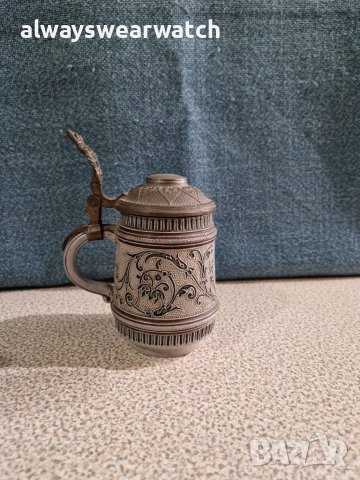 Стар немски бокал / халба / чаша - керамика и метал, снимка 4 - Декорация за дома - 38777105