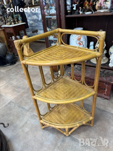 Ъглова етажерка от ратан и бамбук. №7848, снимка 4 - Антикварни и старинни предмети - 53097237