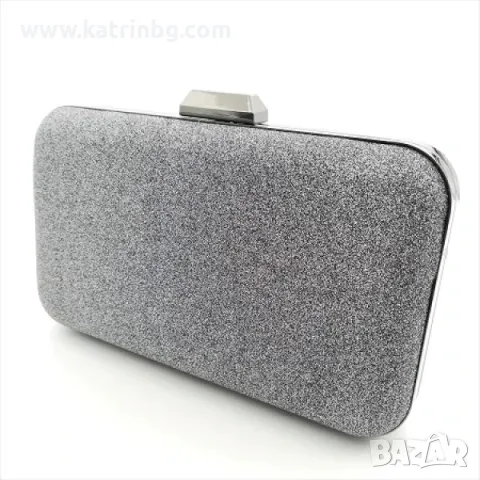 Официалана дамска чанта клъч сребърна с едър брокат твърда, снимка 2 - Чанти - 48907079