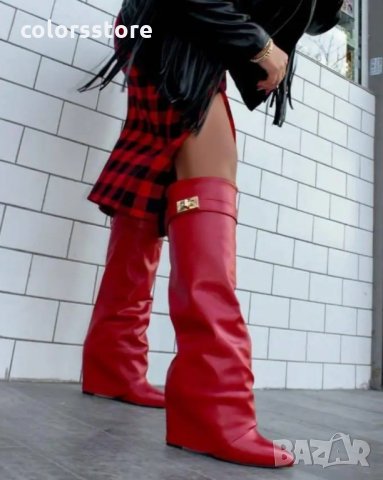 Ботуши на платформа - червена кожа - K-40