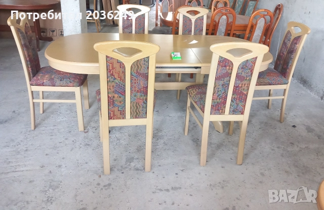 Комплект масивна разтегателна маса с 6 стола и много нива на разтягане- Автомат, снимка 5 - Маси - 52791051