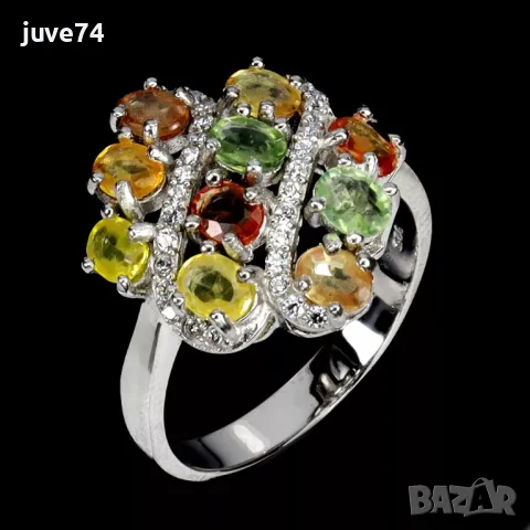 СРЕБЪРЕН ПРЪСТЕН С ЕСТЕСТВЕНИ САПФИРИ (СОНГЕЯ,ТАНЗАНИЯ), снимка 2 - Пръстени - 48545336