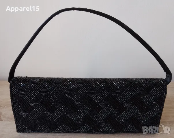 Нова черна сатенена чантичка с мъниста, снимка 3 - Чанти - 50203717