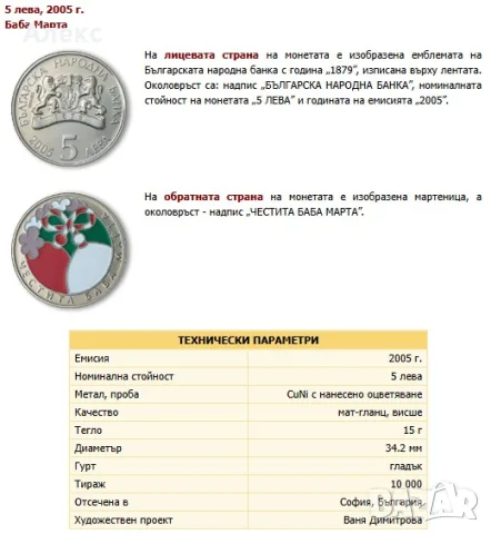 Монета Баба Марта с цветно оцветяване, 