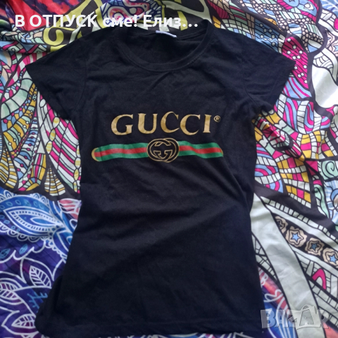 Дамска памучна вталена тениска с щампа Gucci Гучи, снимка 1