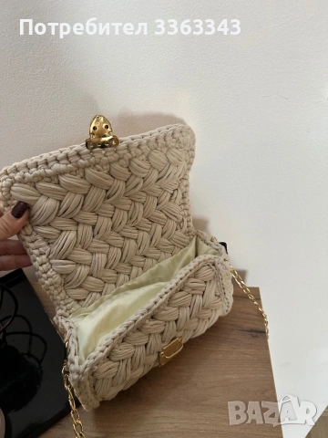 Бежова ръчно плетена чанта, снимка 4 - Чанти - 53483160
